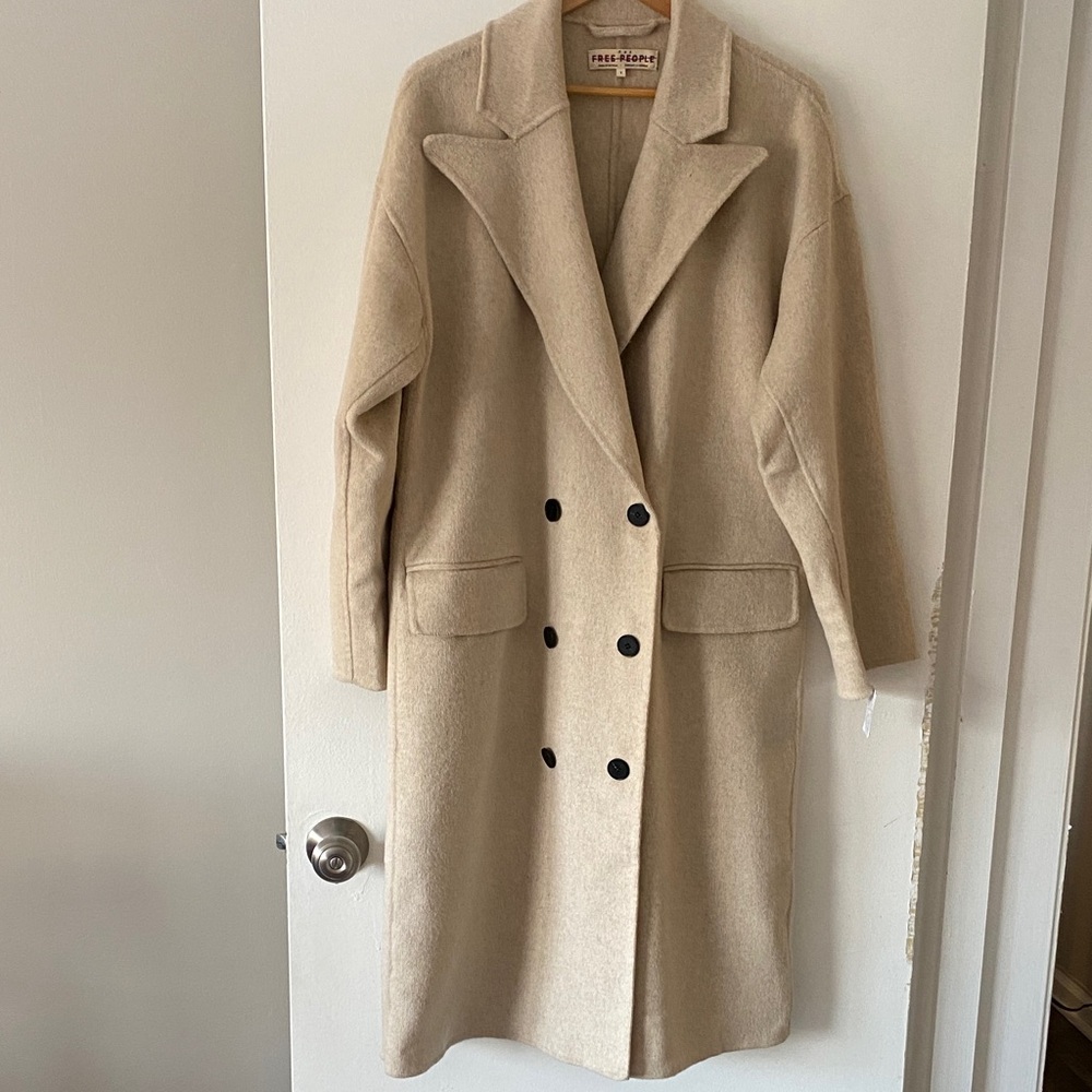 Free People Adore You Oversize Wool Sand Long Coat Sz S NWT - Picture 9 of 16